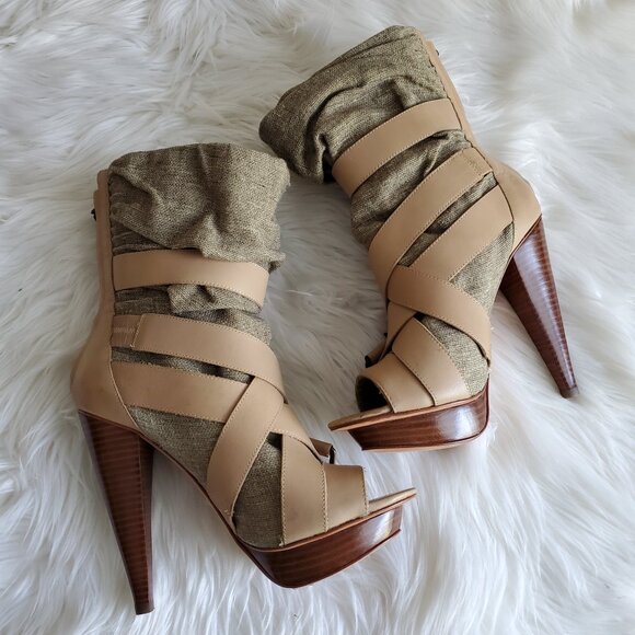 Report Signature Olive Leather Zipper Buckles Platform Boots SZ 8.5 - Picture 1 of 15